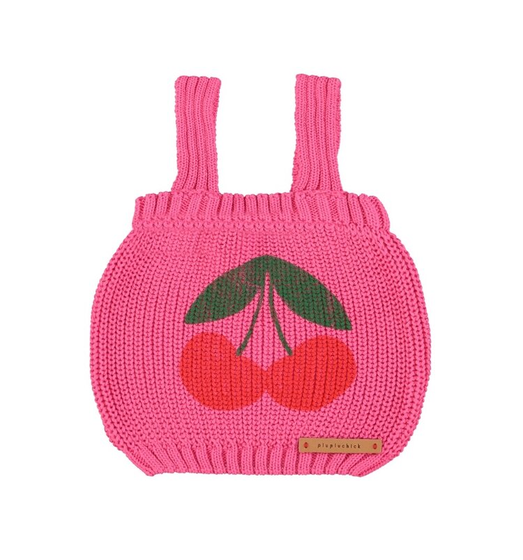 Piupiuchick knitted top w/ straps | pink w/ cherry print