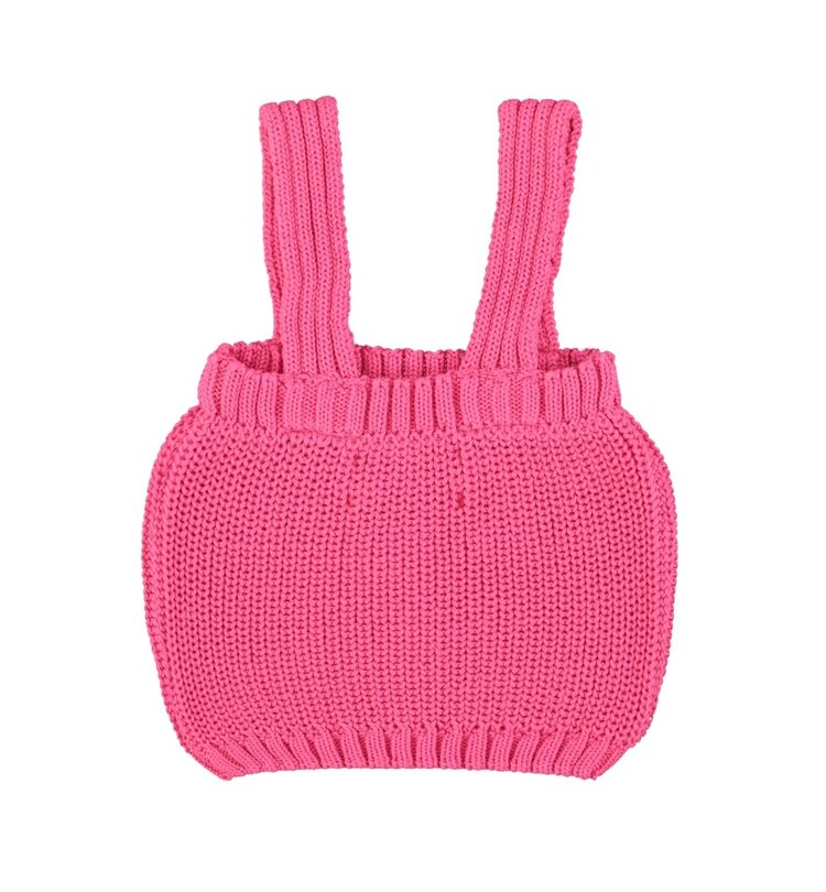 Piupiuchick knitted top w/ straps | pink w/ cherry print