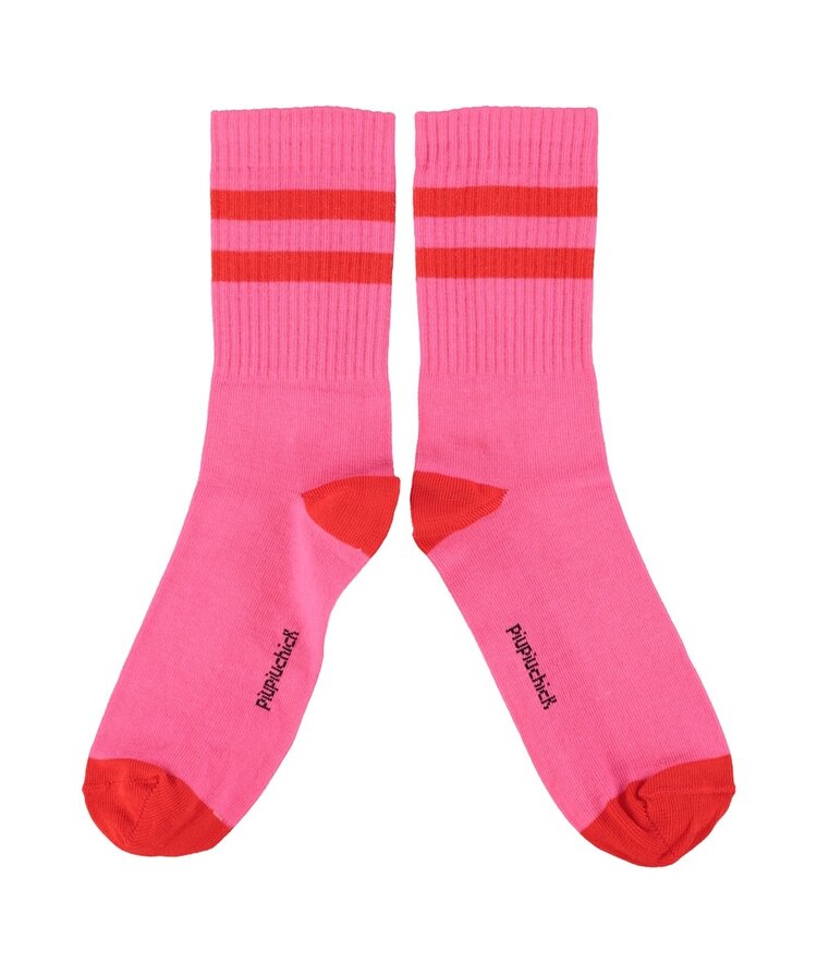 Piupiuchick socks | pink with red stripes