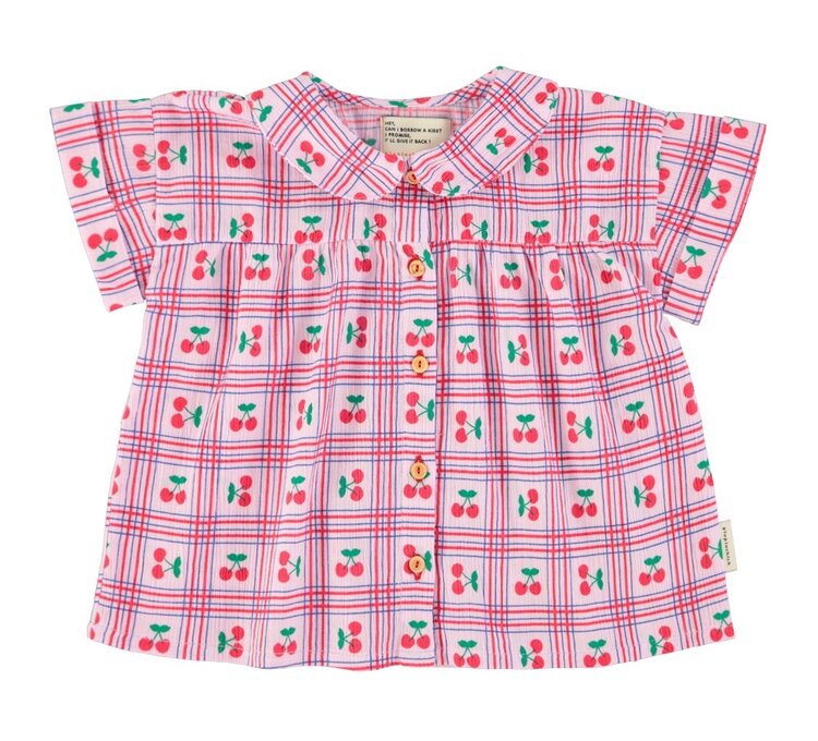 Piupiuchick peter pan collar shirt | lilac w/ cherries allover