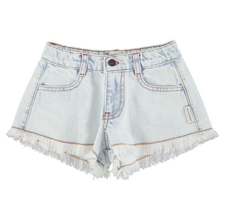 Piupiuchick shorts w/ fringes | washed light blue denim