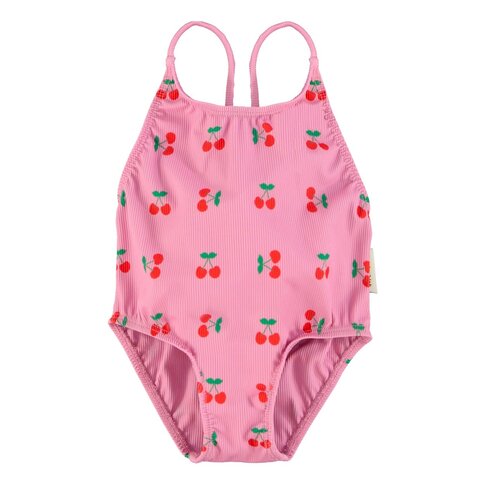 Piupiuchick swimsuit w/ crossed straps | pink w/ cherries allover