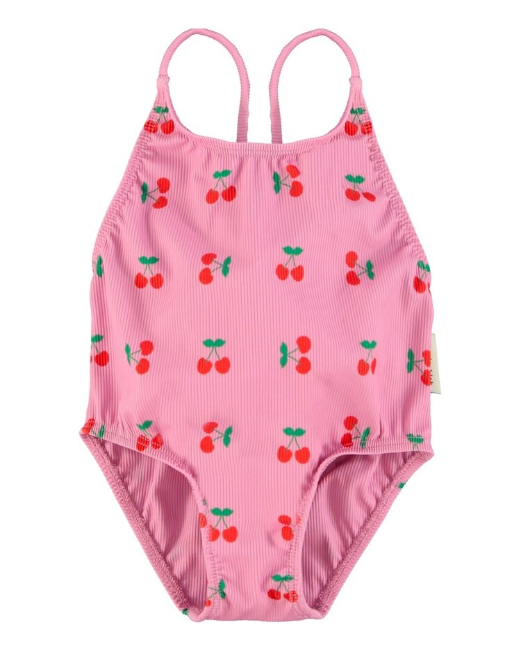 Piupiuchick swimsuit w/ crossed straps | pink w/ cherries allover