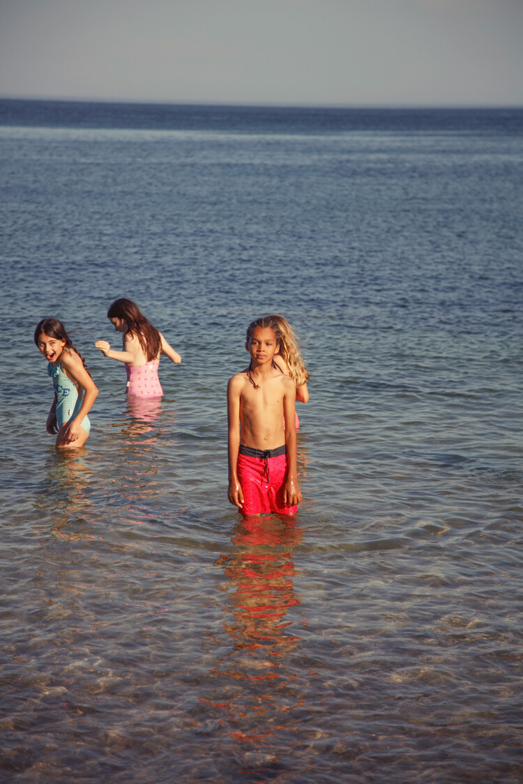 Piupiuchick swimsuit w/ crossed straps | pink w/ cherries allover