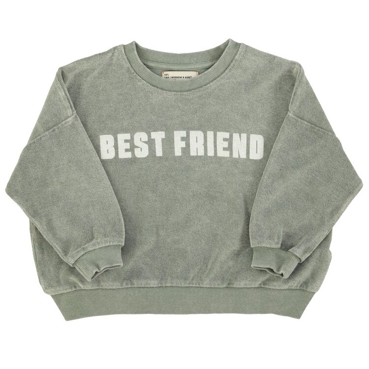 Piupiuchick sweatshirt | washed green w/ "best friend" print