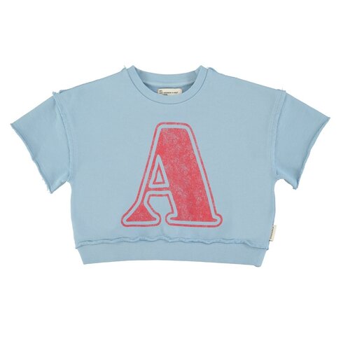 Piupiuchick short sleeve sweatshirt | blue w/ "A" print