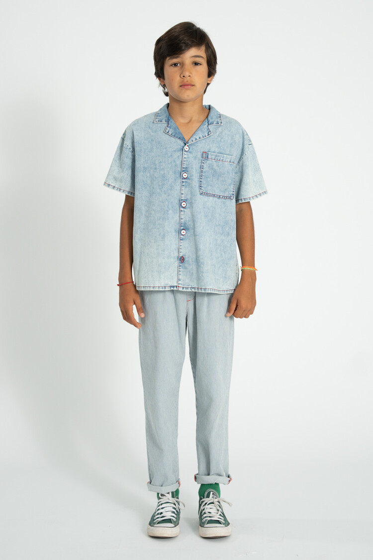 Piupiuchick  unisex trousers  | ecru w/ indigo stripes