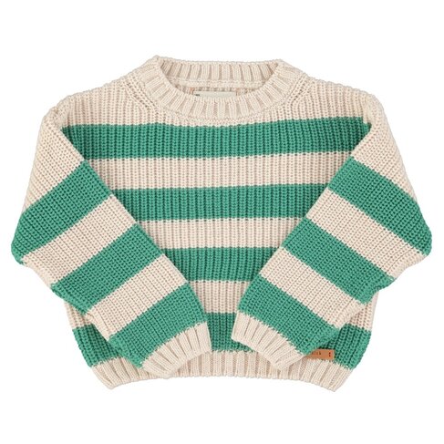 Piupiuchick knitted sweater | ecru & green stripes
