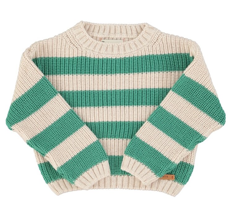Piupiuchick knitted sweater | ecru & green stripes