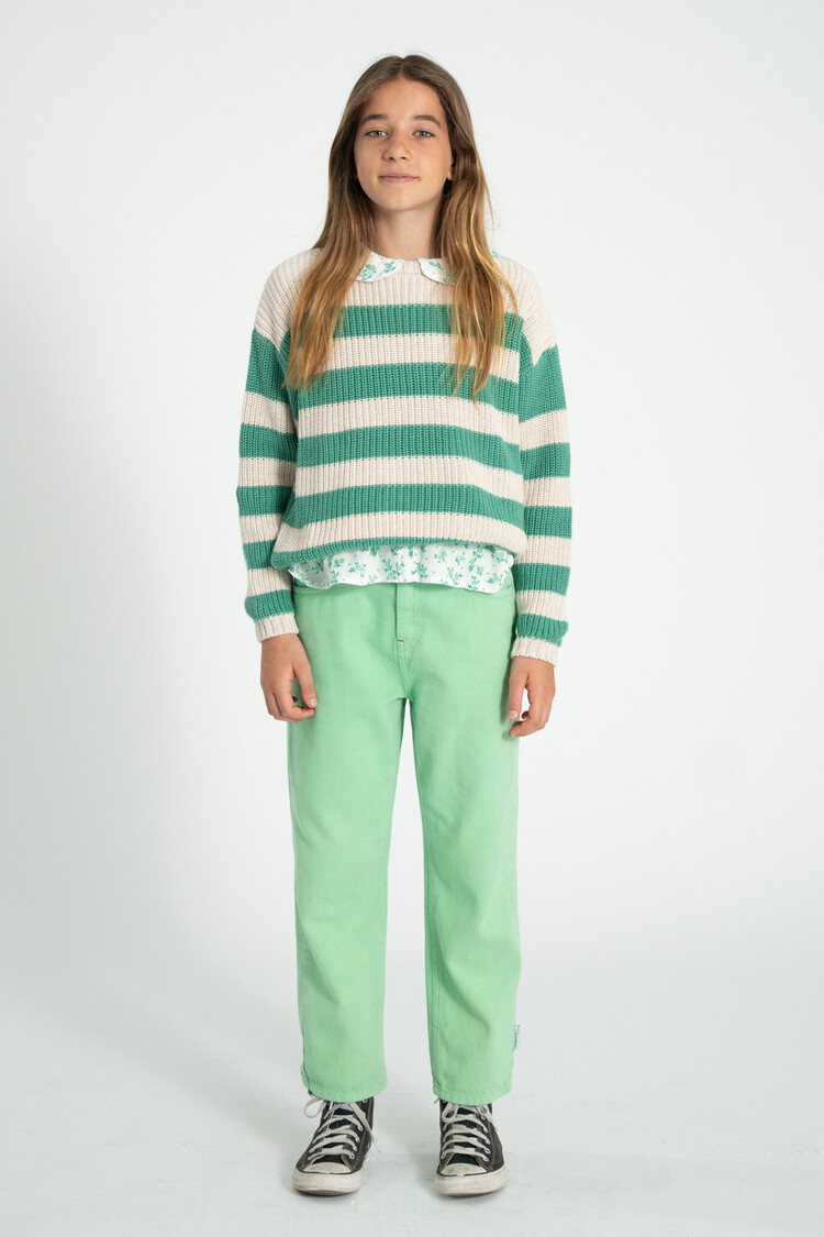 Piupiuchick knitted sweater | ecru & green stripes