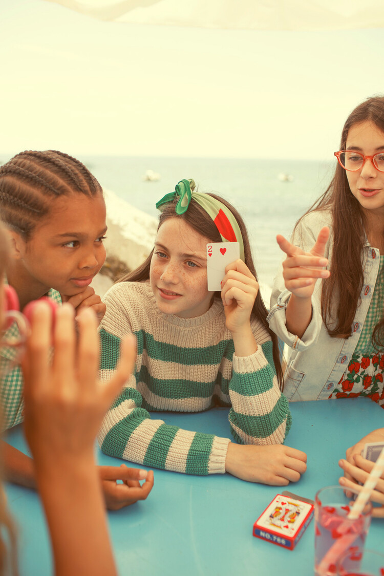 Piupiuchick knitted sweater | ecru & green stripes