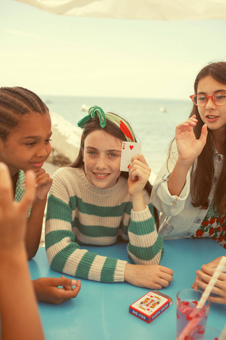 Piupiuchick knitted sweater | ecru & green stripes