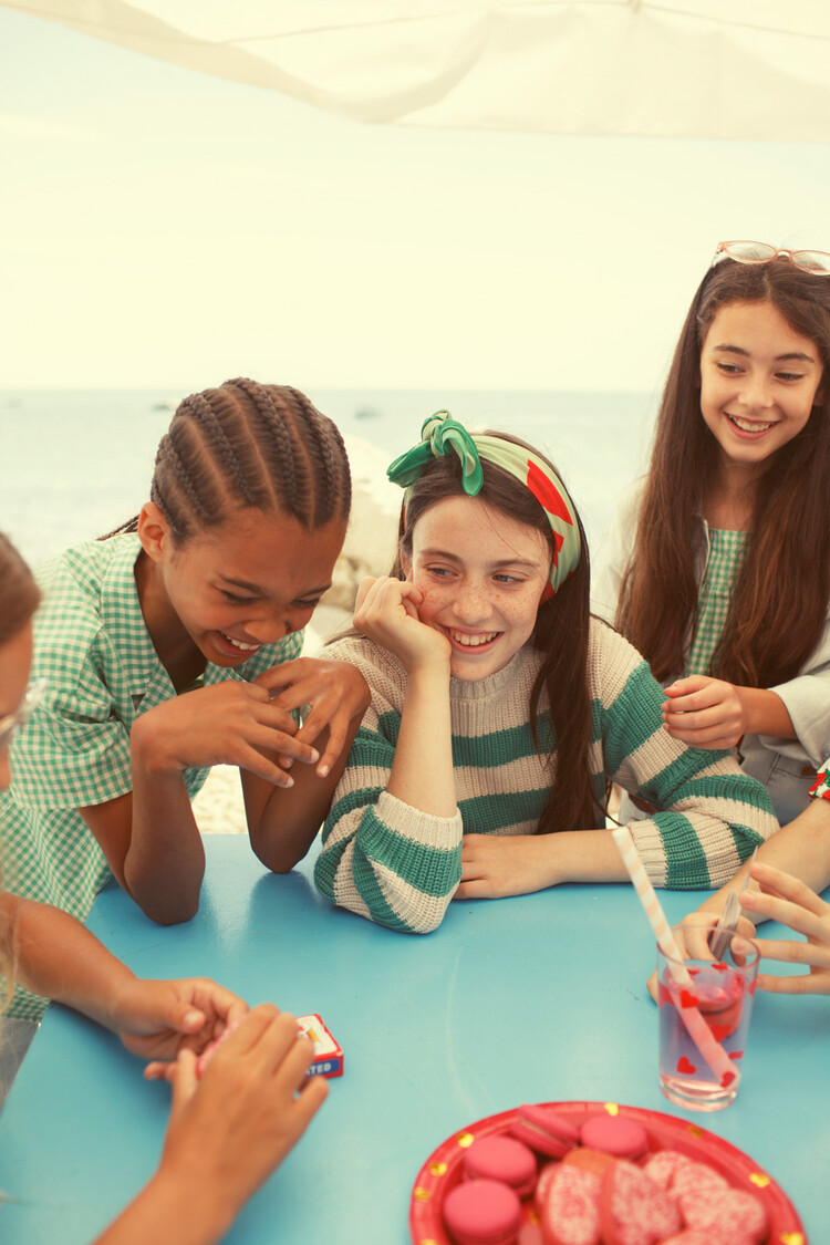 Piupiuchick knitted sweater | ecru & green stripes