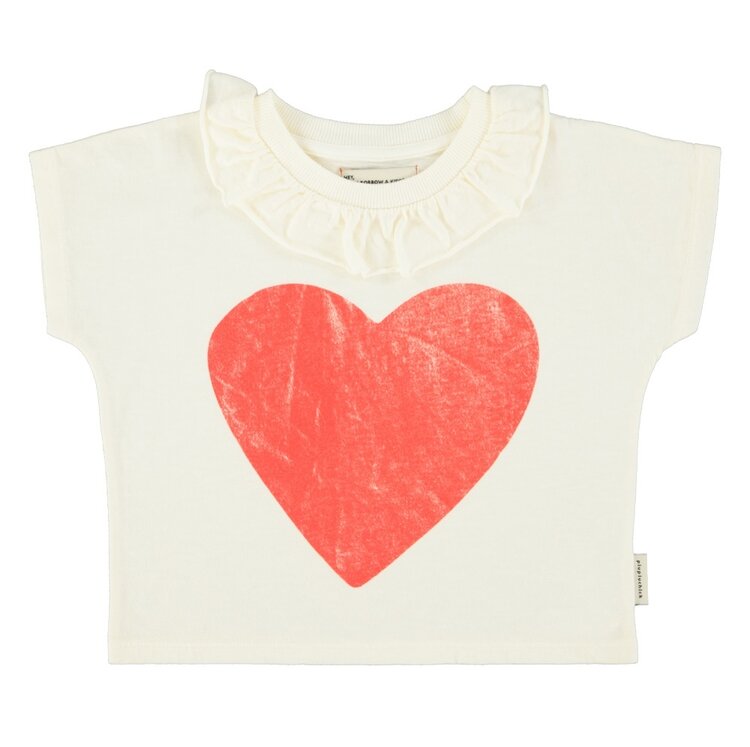 Piupiuchick t'shirt w/ collar| ecru w/ red heart print