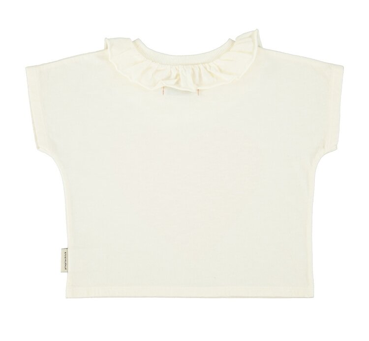 Piupiuchick t'shirt w/ collar| ecru w/ red heart print