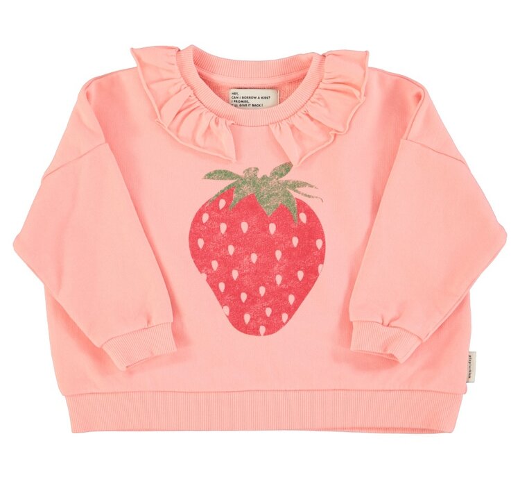 Piupiuchick sweatshirt w/ collar | light pink w/ strawberry print