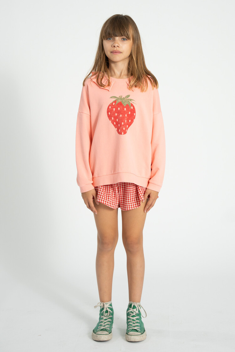 Piupiuchick sweatshirt w/ collar | light pink w/ strawberry print