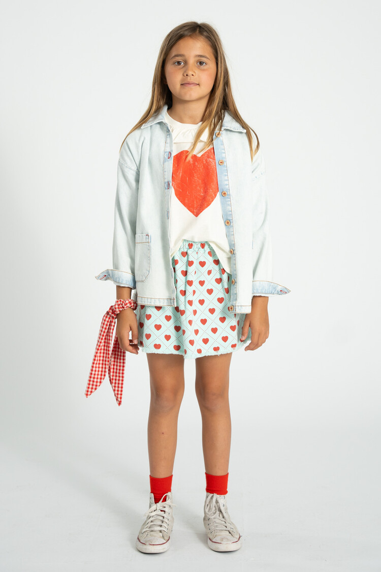 Piupiuchick short skirt | light blue w/ red hearts allover