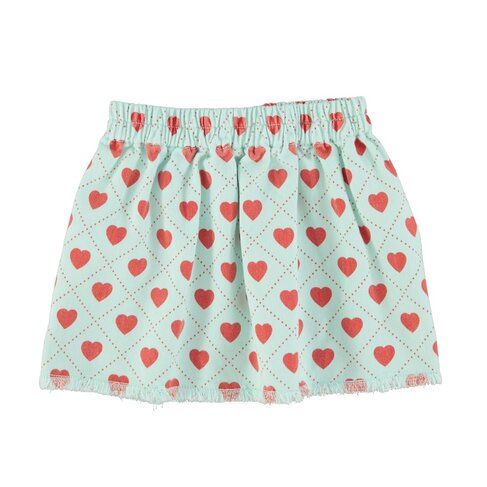 Piupiuchick short skirt | light blue w/ red hearts allover