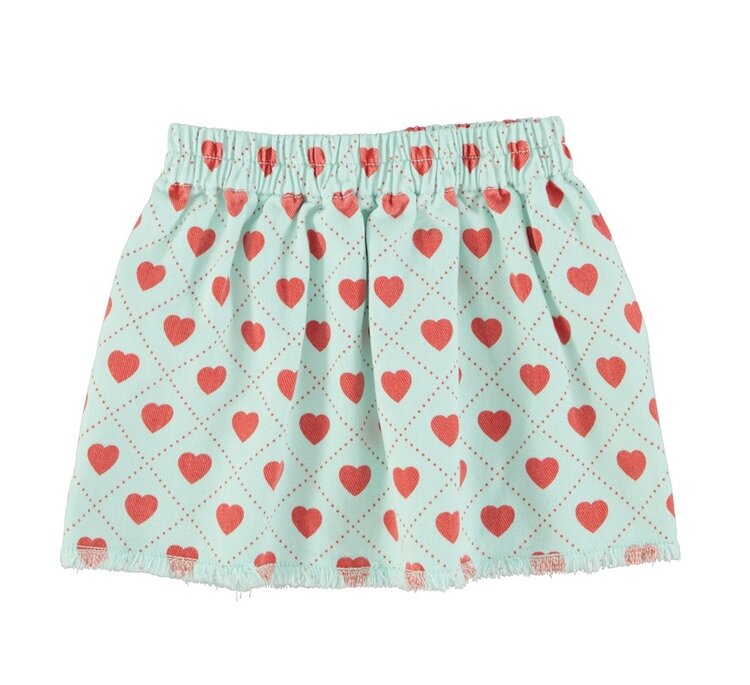 Piupiuchick short skirt | light blue w/ red hearts allover