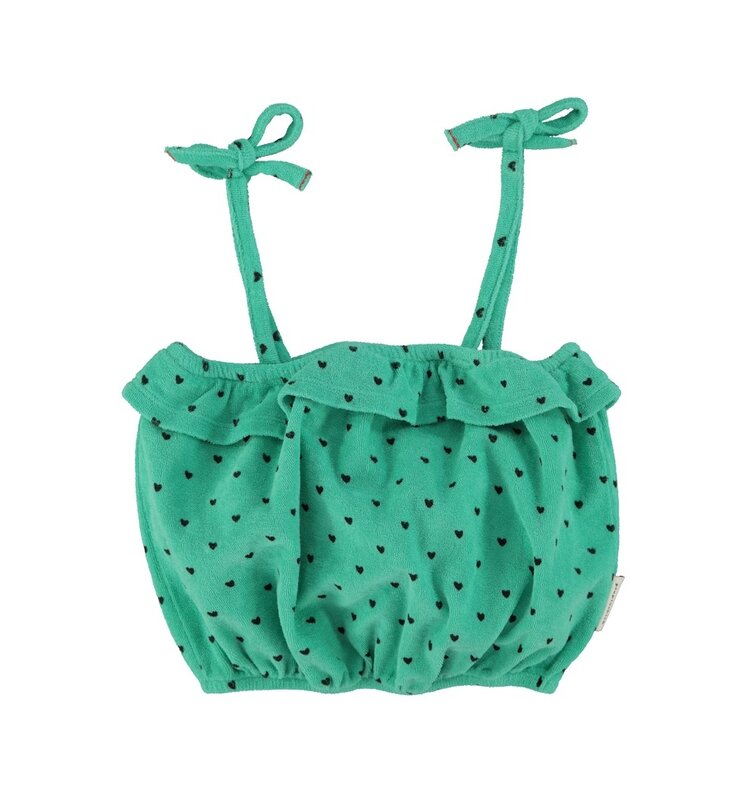 Piupiuchick top w/ straps | green w/ black hearts allover