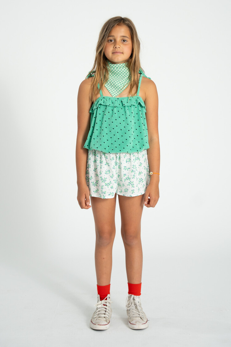 Piupiuchick top w/ straps | green w/ black hearts allover