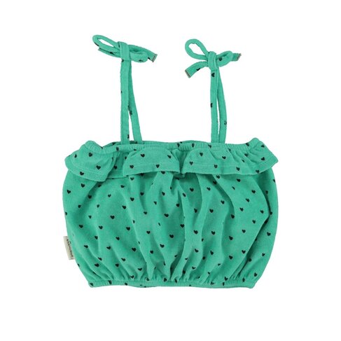 Piupiuchick top w/ straps | green w/ black hearts allover