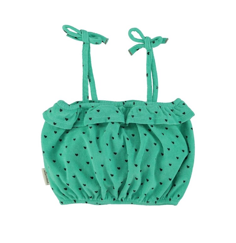 Piupiuchick top w/ straps | green w/ black hearts allover