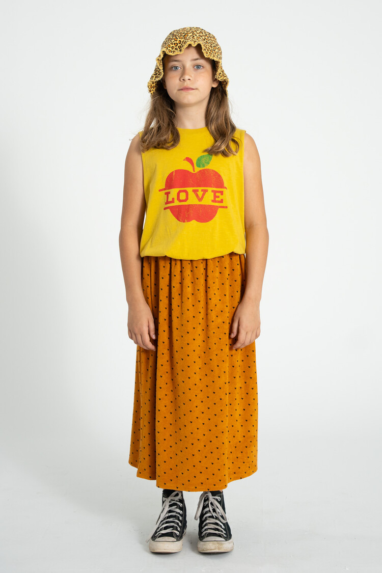Piupiuchick sleeveless top | mustard w/ apple print