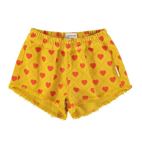 Piupiuchick shorts w/ fringes | mustard w/ red hearts allover