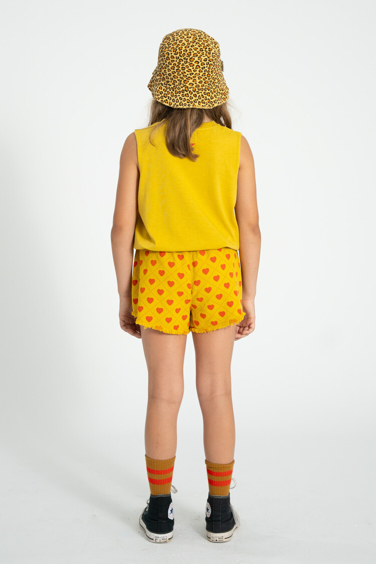 Piupiuchick shorts w/ fringes | mustard w/ red hearts allover