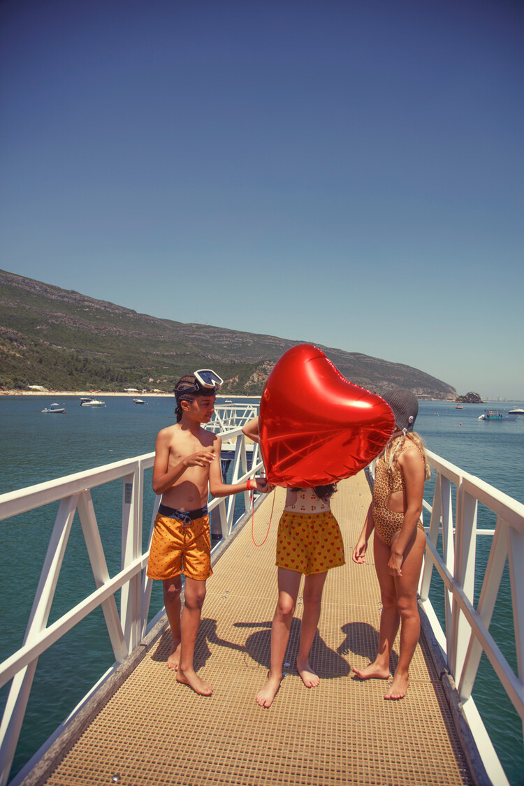 Piupiuchick shorts w/ fringes | mustard w/ red hearts allover