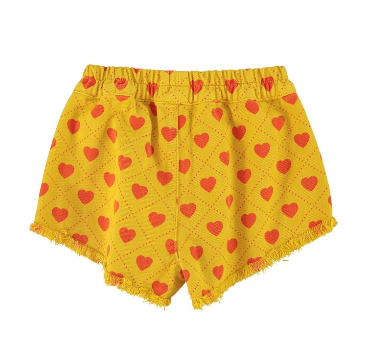 Piupiuchick shorts w/ fringes | mustard w/ red hearts allover