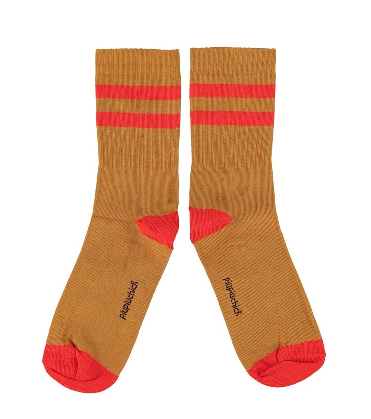 Piupiuchick socks | camel w/ red stripes