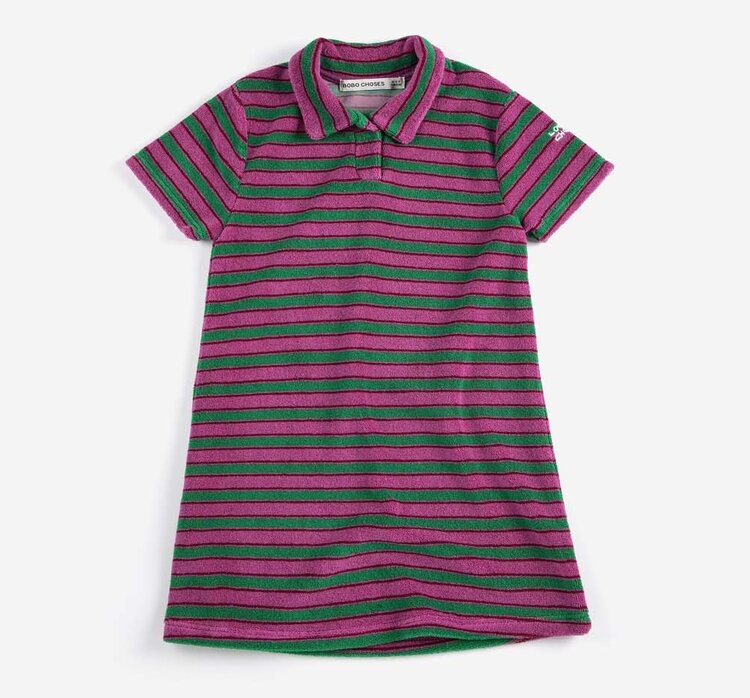 Bobo Choses Striped terry cloth polo dress