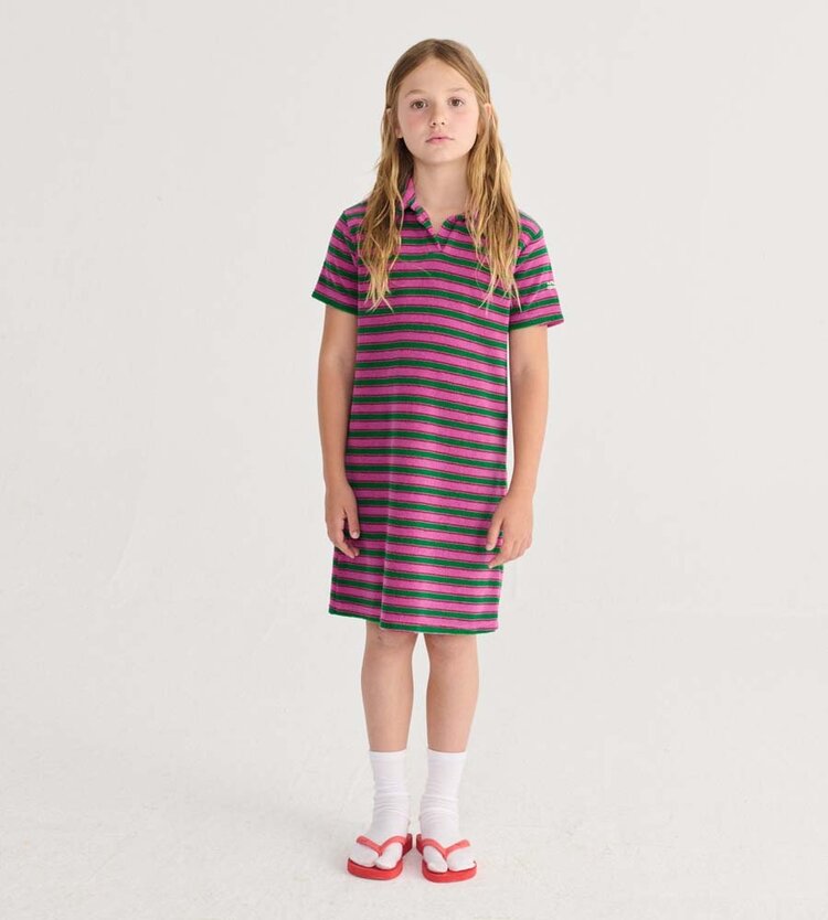 Bobo Choses Striped terry cloth polo dress