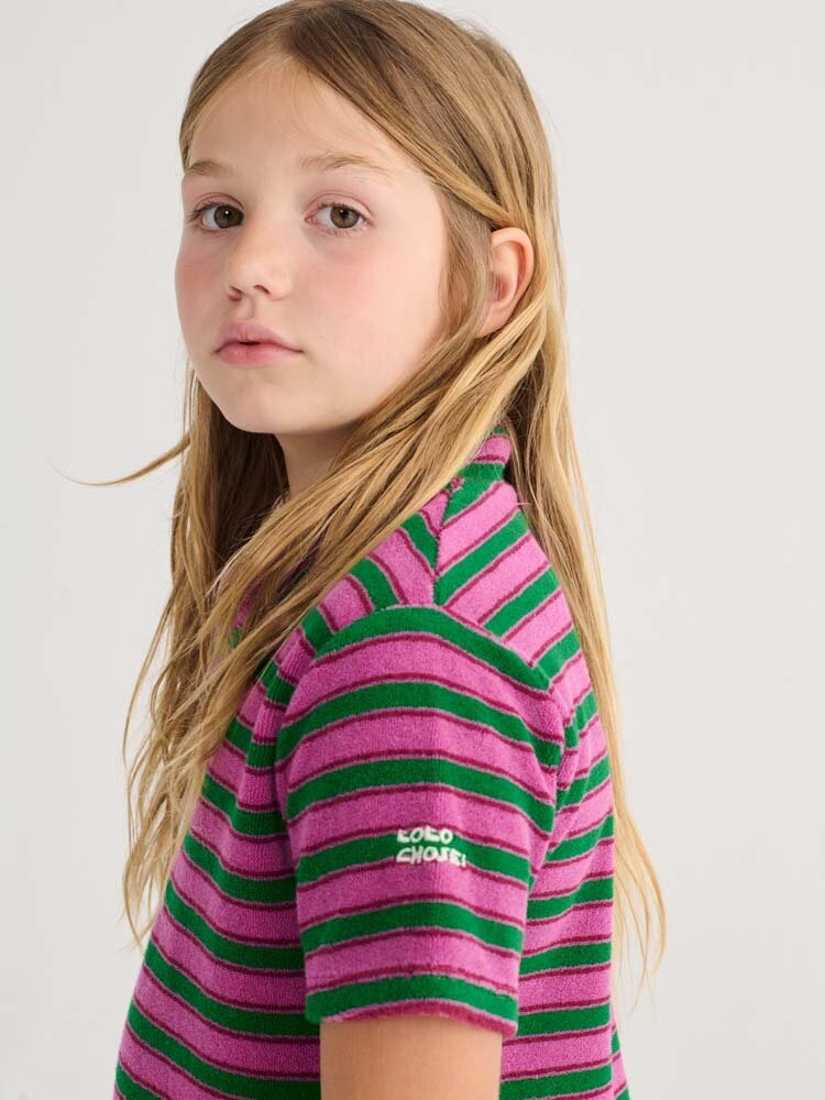 Bobo Choses Striped terry cloth polo dress