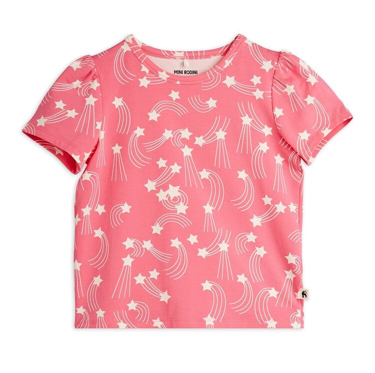 Mini Rodini Starfall aop puff sleeve ss top - Pink