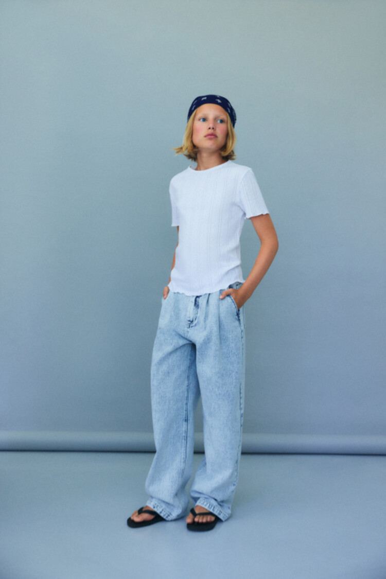The New Society TNS Pleat Denim Teen Pant - Bleach Denim