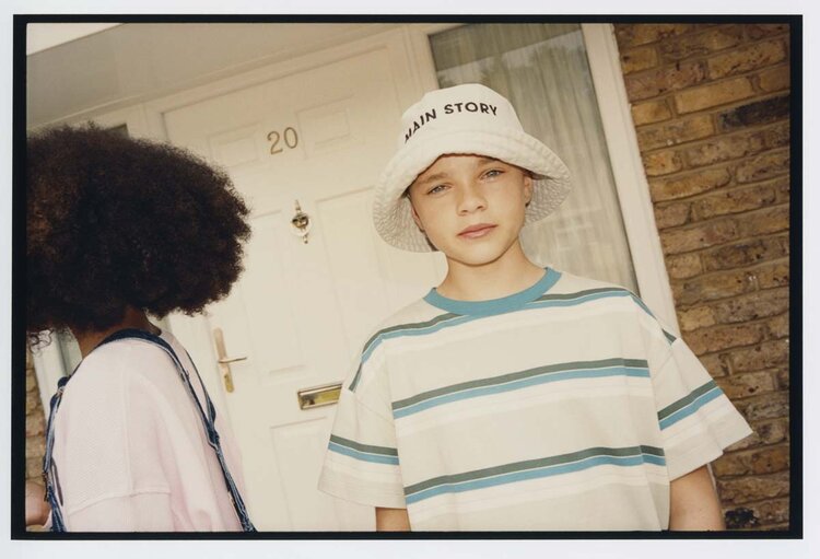 Main Story UK Loose Tee - Green Tint Stripe Jersey