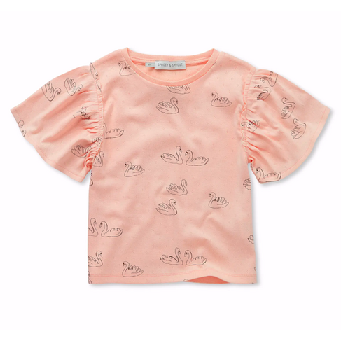 Sproet & Sprout Girls T-shirt Swan Print - Blush Pink