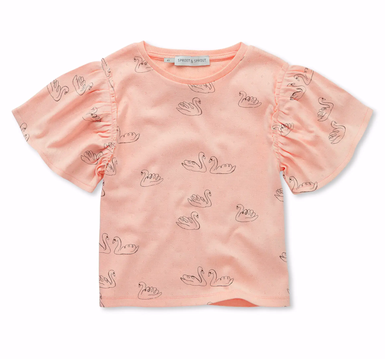 Sproet & Sprout Girls T-shirt Swan Print - Blush Pink