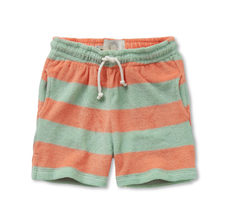 Sproet & Sprout Terry Shorts Block Stripes - Silt Green
