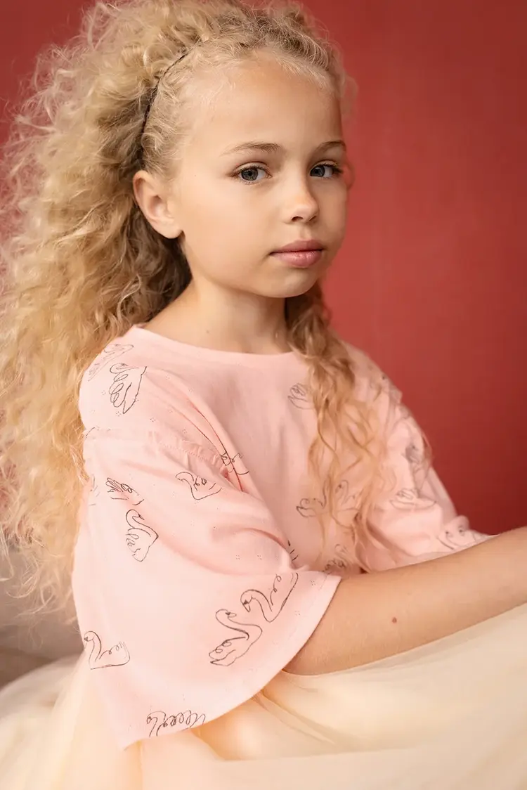 Sproet & Sprout Girls T-shirt Swan Print - Blush Pink