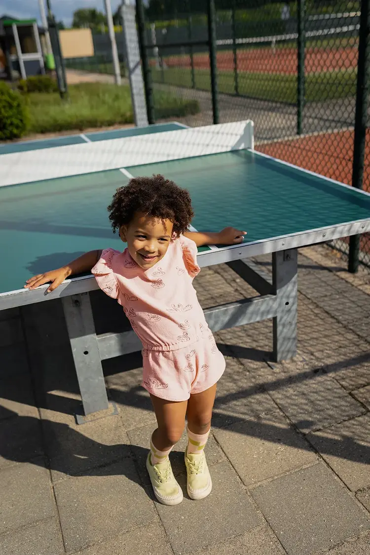 Sproet & Sprout Ruffle Jumpsuit Swan Print - Blush Pink