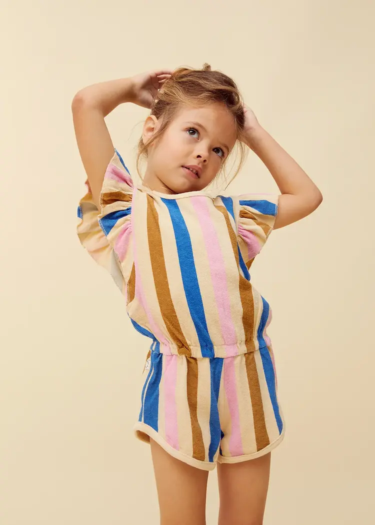 Sproet & Sprout Ruffle Jumpsuit Stripes Print - Sesame