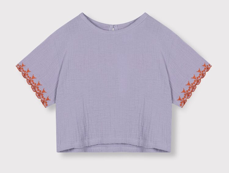 ALIX Woven Embroidered Sleeves Top - Lilac