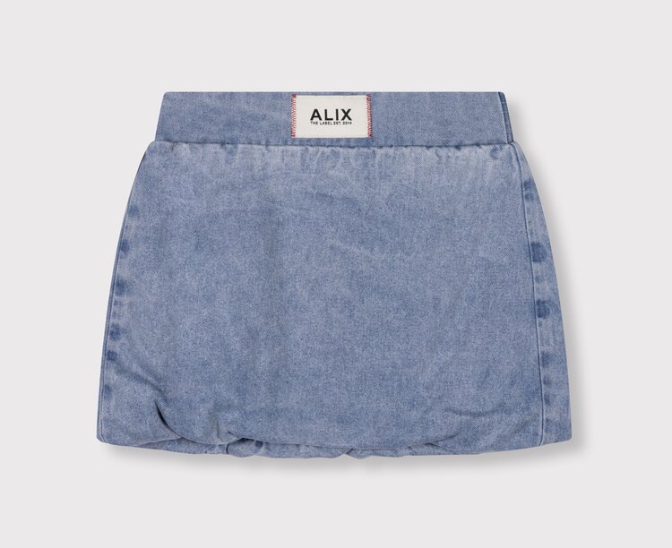 ALIX Woven Denim Balloon Skirt - Light Blue Denim