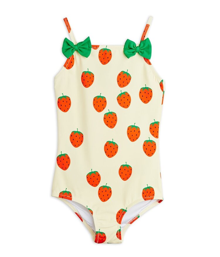 Mini Rodini Strawberries aop swimsuit - off white