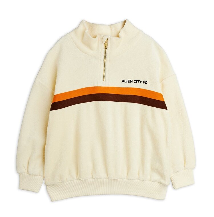 Mini Rodini Alien City FC emb half zip terr sweatshirt - Off White